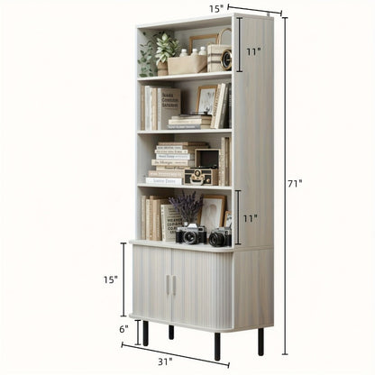 71-Inch Tall Bookcase with Adjustable Shelves and Sliding Doors for Living Room detail image - detail view 8