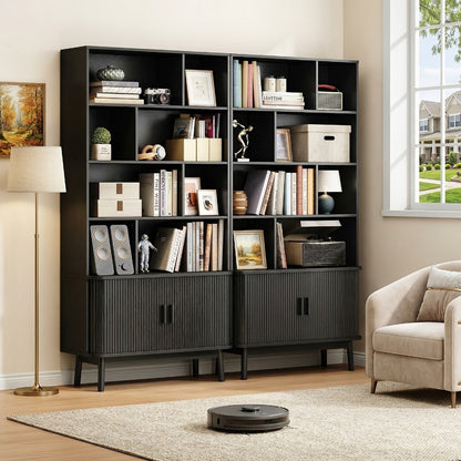 71-Inch Tall Bookcase with Adjustable Shelves and Sliding Doors for Living Room detail image - detail view 9