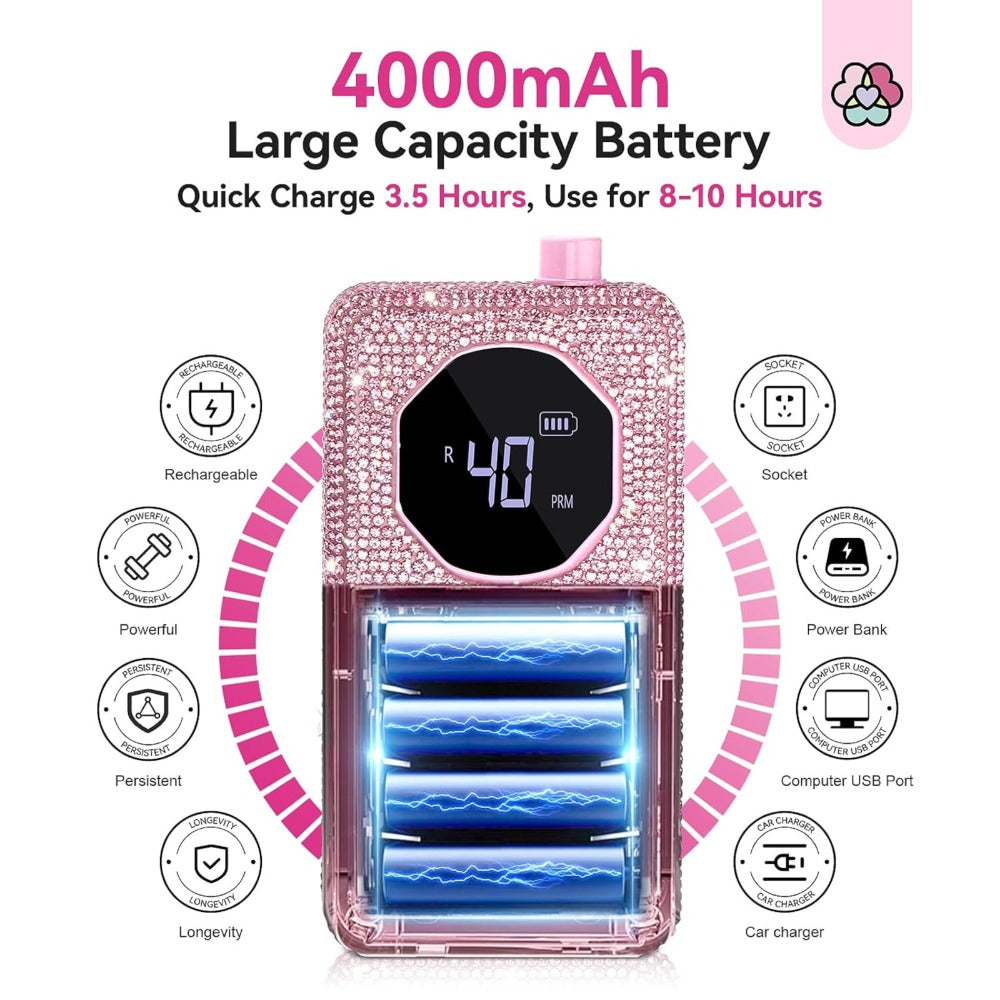 Electric Nail Drill 40000 RPM Rechargeable Professional Nail Drill Machine 4000mAh Battery LCD Display Ceramic Bits Sanding Bands for Acrylic Gel Nails Salon Home Use
