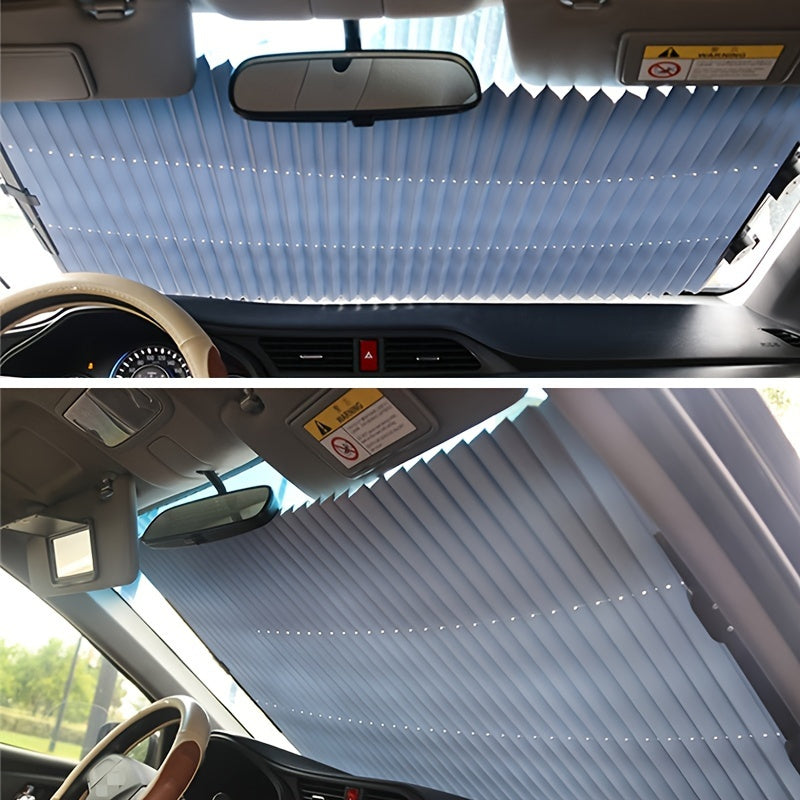 Car Windshield Sun Shade - Auto Retractable, Thermal Insulation And Sun Blocking, Summer Essential Car Accessory, Easy-To-Use Front Window Sunshade