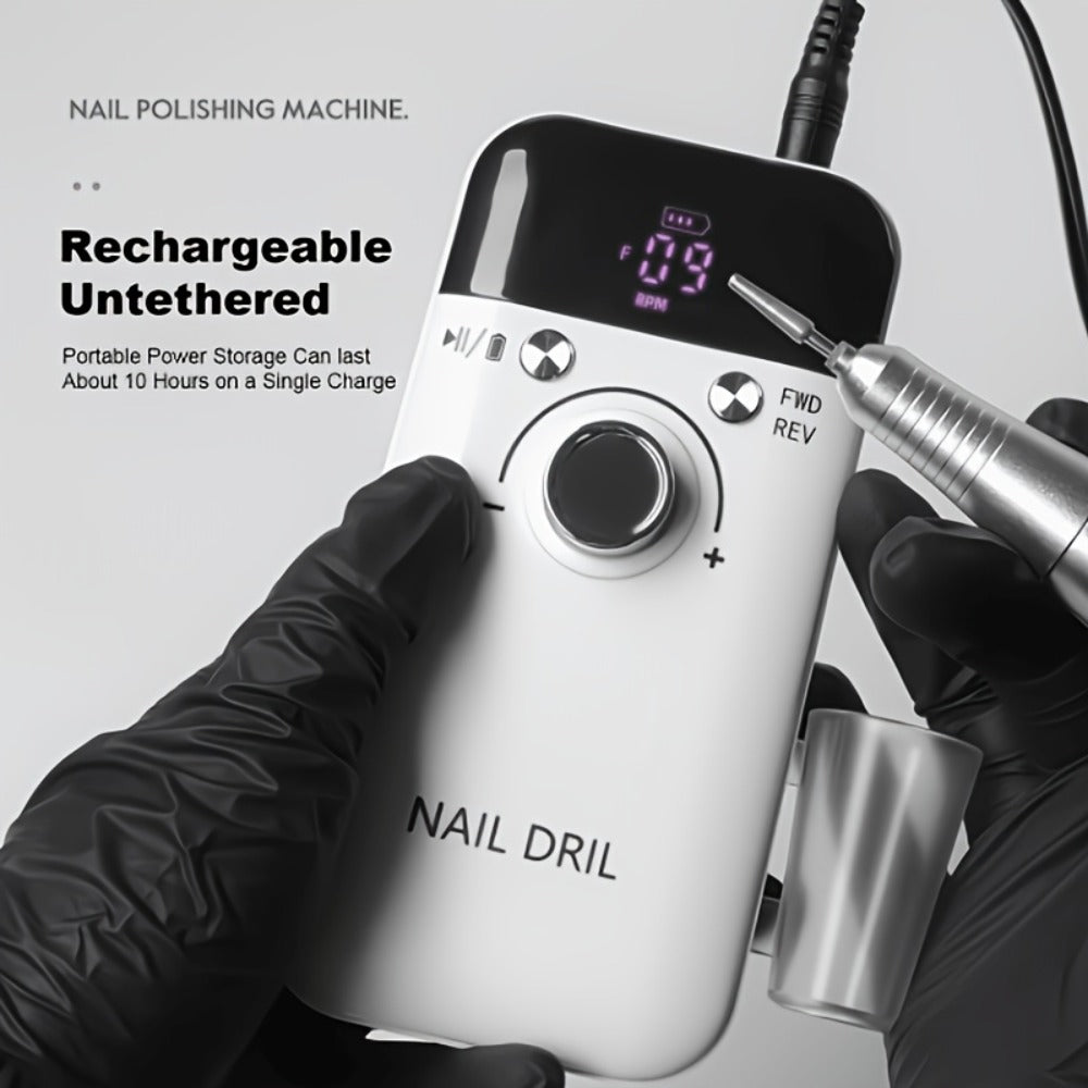 Nail Drill 45000 RPM Rechargeable Professional Electric Nail File Kit with Drill Bits Sanding Bands Low Noise Portable Manicure Pedicure Polishing Set for Salon Home Women Nail Techs
