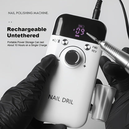 Nail Drill 45000 RPM Rechargeable Professional Electric Nail File Kit with Drill Bits Sanding Bands Low Noise Portable Manicure Pedicure Polishing Set for Salon Home Women Nail Techs