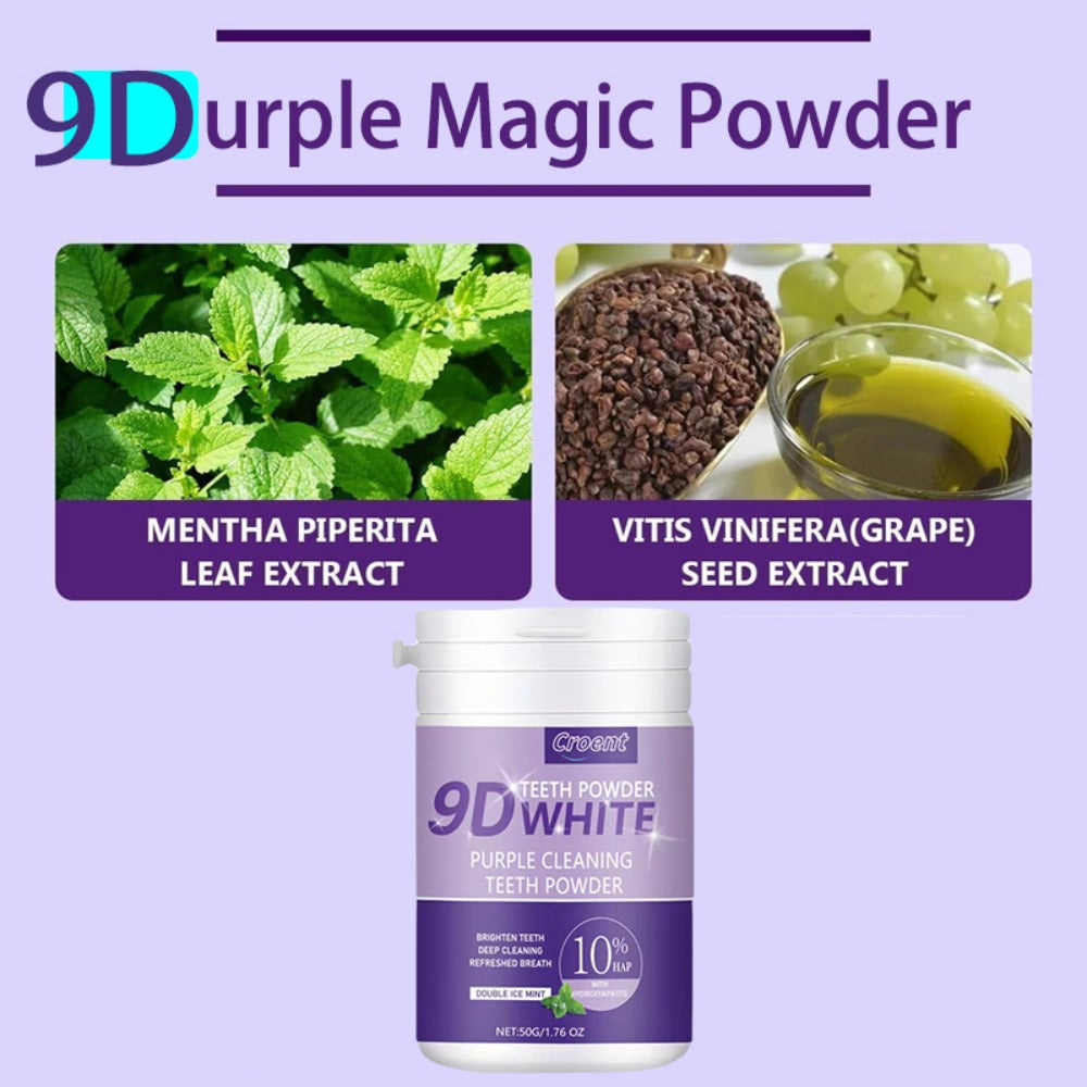 Purple Teeth Whitening Powder - 9D Color Correcting Tooth Powder for Brightening, 360° Deep Cleansing & 12H Fresh Breath, 50g Natural Dental Whitening Powder by Brushing Only