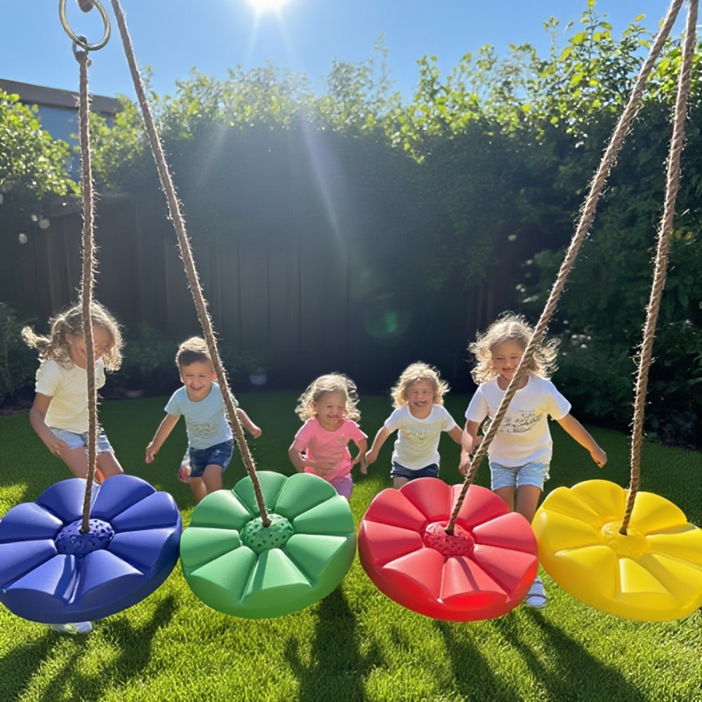 Flower Shaped Outdoor Swing Set 2 Pack Kids Backyard Hanging Swing Seat with Adjustable Rope 11.8in Diameter for Playground Courtyard Amusement Park Ages 3+
