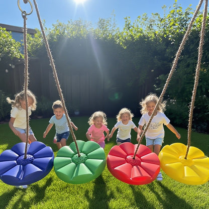 Flower Shaped Outdoor Swing Set 2 Pack Kids Backyard Hanging Swing Seat with Adjustable Rope 11.8in Diameter for Playground Courtyard Amusement Park Ages 3+