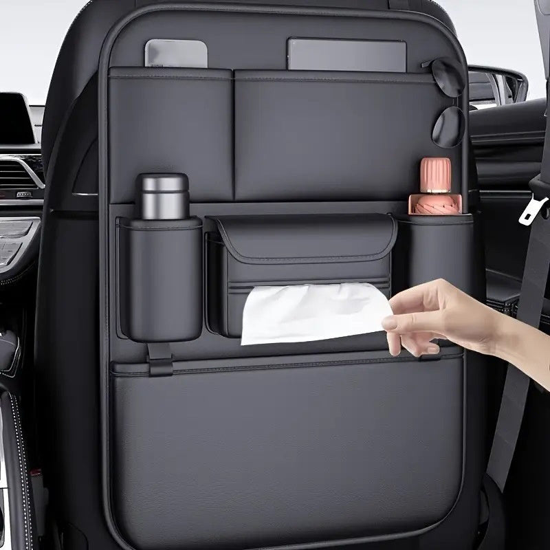 1/ 2pcs Faux Leather Car Backrest Organizer with Foldable Table Holder, Car Seat Backrest Protection Pad, And Foldable Car Seat Organizer with Tablet Stand