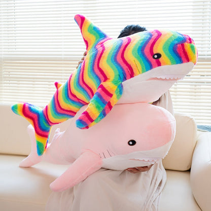 Shark Stuffed Animal Plush Pillow 24 Inch – Jumbo Soft Cute Shark Plush Toy for Kids Boys Girls Adults, Ocean Sea Animal Cuddle Pillow, Birthday Christmas Holiday Gift, Blue Grey Rainbow Colors