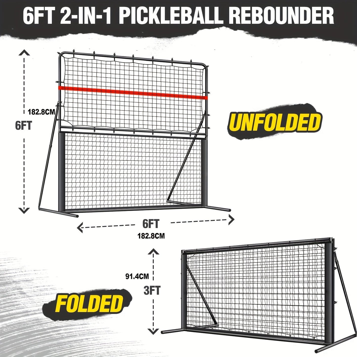 Pickleball Rebounder Net 6x6ft Angle Adjustable – 2-in-1 Practice Rebound Net for Dinks, Volleys & Hits Training, Solo Pickleball Trainer for Indoor Outdoor Backyard & Driveway Use