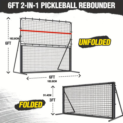 Pickleball Rebounder Net 6x6ft Angle Adjustable – 2-in-1 Practice Rebound Net for Dinks, Volleys & Hits Training, Solo Pickleball Trainer for Indoor Outdoor Backyard & Driveway Use