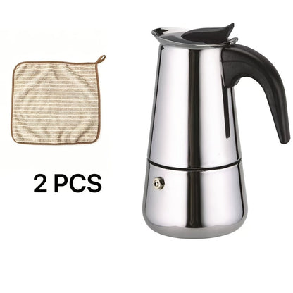 Stainless Steel Moka Pot Italian Espresso Maker – 2/4/6/9 Cup Stovetop Coffee Maker, Straight Style Moka Express for Home, Camping & Outdoor Use, Includes Cleaning Cloth – Professional Espresso Brewer