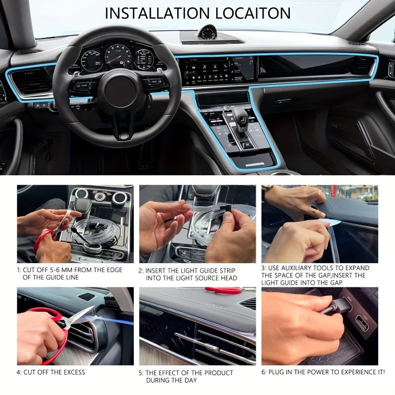 [APP Control LED Lights] RGB Car Accessories Neon Light With APP Control, 8-Color Changing (Dashboard + Roof Console), LED Car Lights, APP Application And USB Button With Voice Control RGB LED Automotive Ambient Lighting