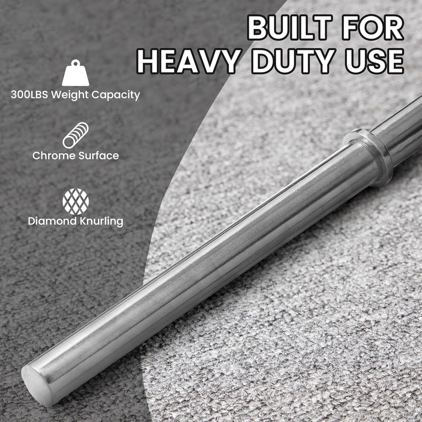 Standard Barbell 5FT – Solid Steel 1-Inch Bar, 300 LB Capacity, Chrome & Black Finish, Multi-Grip Knurling for Home Gym Strength Training