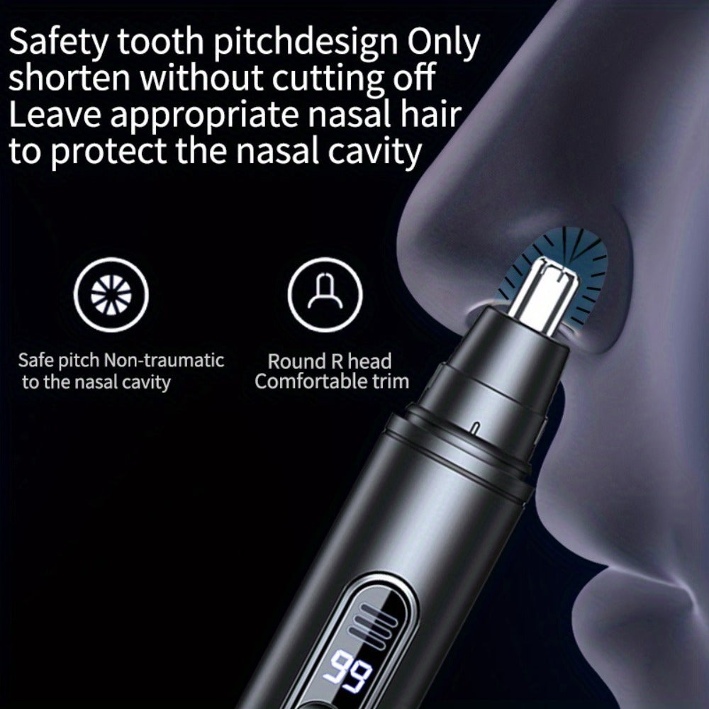 Nose Hair Trimmer Electric Painless 3-in-1 USB Rechargeable with LED Display – Trims Nose Ear Hair Eyebrows Waterproof Grooming Device for Men Women