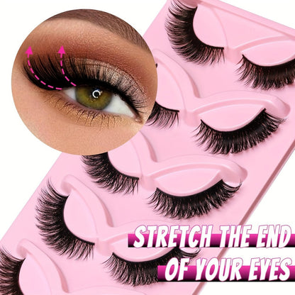 180 Pairs False Eyelashes Bulk Value Pack — Long Thick Cat Eye Strip Lashes, 6 Packs of 30 Pairs Flexible Clear Band Reusable Wispy Lashes for Glamorous Eye Makeup, Holiday Gift & Everyday Wear
