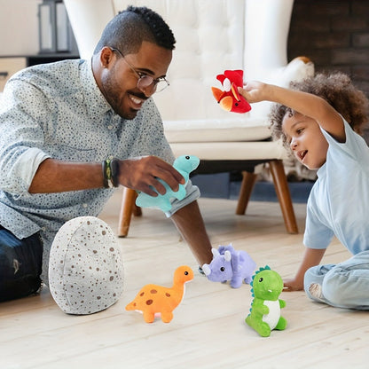 Dinosaur Stuffed Animals 5-Pack Plush Dino Set with Egg Carrier Bag | T-Rex Triceratops Stegosaurus Pterodactyl Brachiosaurus | Baby Safe Toddler Gift for Boys Girls