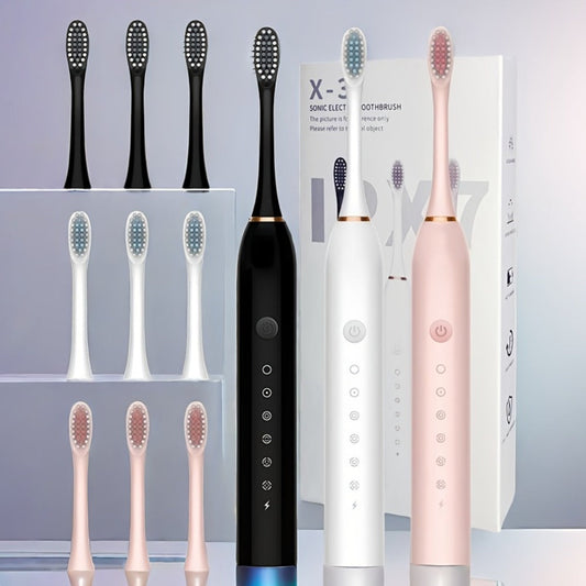 Sonic Electric Toothbrush with 6 Modes & Smart Timer – USB Rechargeable, Soft Bristles for Sensitive Gums, Whitening Oral Care for Men & Women, Black White Pink