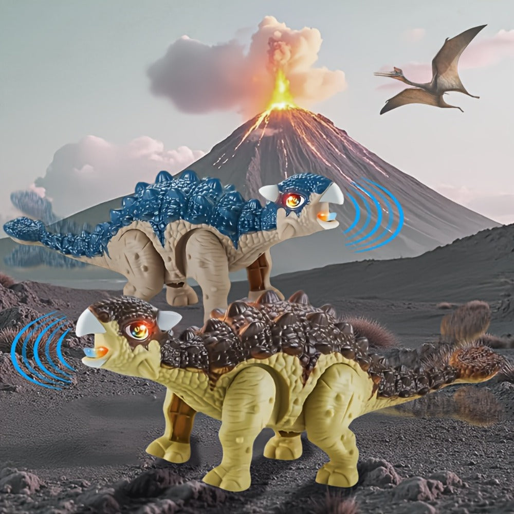 Walking Ankylosaurus Dinosaur Toy with Glowing Lights & Roaring Sound – Automatic Interactive Robot Dinosaur for Kids Ages 3-12, Birthday Christmas Gift for Boys and Girls, Brown or Blue