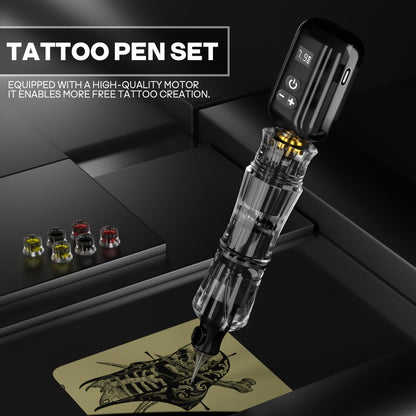 Rotary Tattoo Machine Kit Complete Set with 1400mAh Wireless Battery Digital Display 10 Cartridge Needles 6 Inks Practice Skin for Beginners & Professional Artists