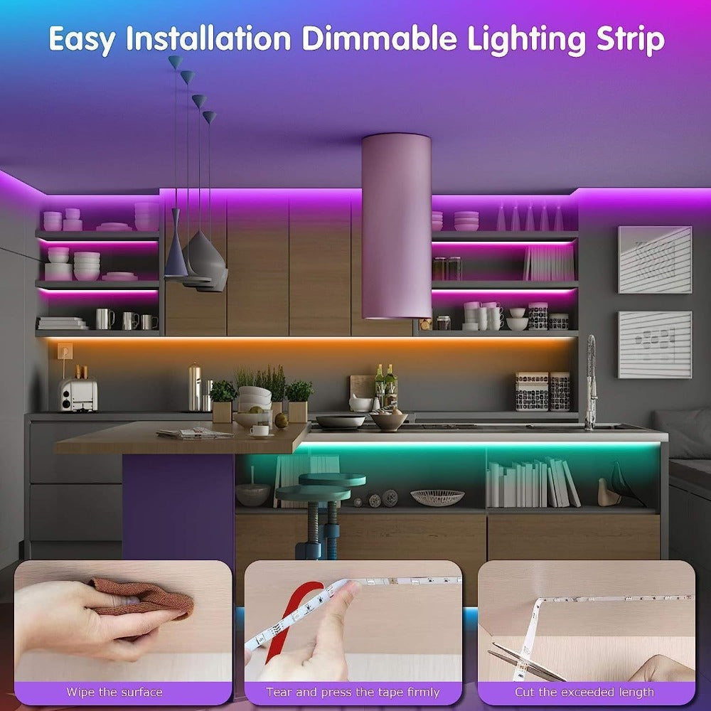 Smart LED Strip Lights 5050 RGB IC App & Remote Control, Music Sync Color Changing, for Bedroom Living Room Kitchen TV Home Decoration, Party Holiday Lighting – 25ft 50ft 100ft 130ft 200ft Available