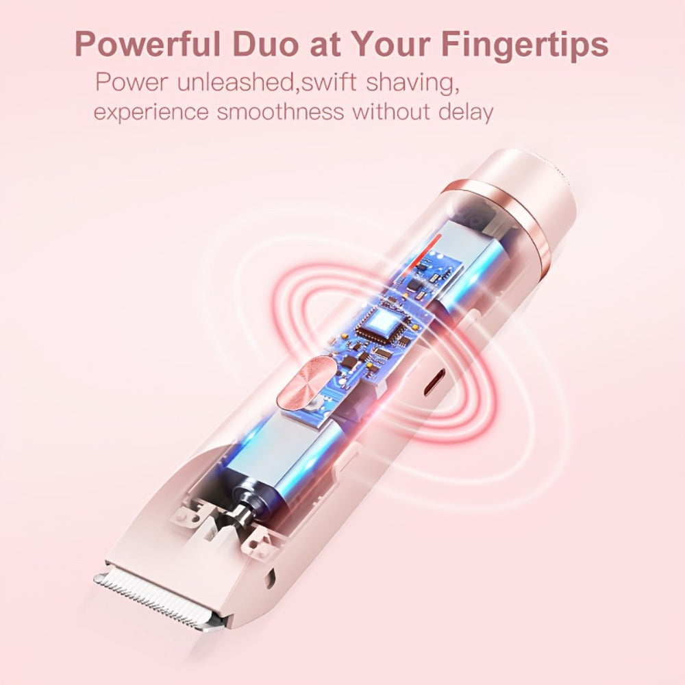 Women's Electric Body Shaver Painless Hair Removal — 2-in-1 Lady Razor for Face Nose Bikini Legs Underarms, Wet Dry Use, IPX6 Waterproof, USB Rechargeable, Portable Travel Shaver