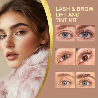 Lash Lift Kit & Brow Lamination Tint Set — 2-in-1 Eyelash Perm & Eyebrow Lamination with Black Brown Tint Dye, 4-6 Week Long-Lasting Results, DIY Home or Salon Use, Complete Beauty Kit for Women