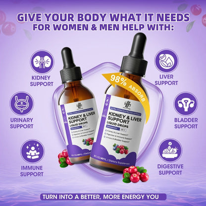 Kidney and Liver Support Drops 27-in-1 Complex - Alcohol-Free Natural Herbal Formula for Liver Health, Kidney Cleanse & Balanced Wellness - 1, 2 or 3 Bottles