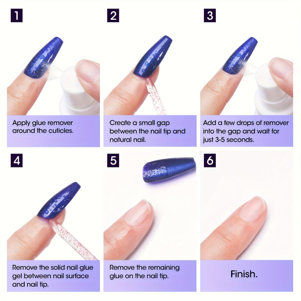 Press-On Nail Glue Gel Kit 30g with UV Lamp - Strong Long-Lasting Solid Nail Glue, 60ml Remover & Buffer for False Nails, Nail Tips & Rhinestones, Lasts 15-30 Days