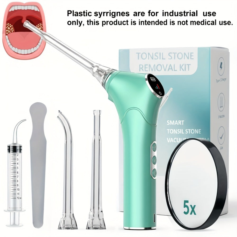 Tonsil Stone Remover Electric Vacuum Kit – Built-In LED Light, 3 Suction Modes & 5X Magnifying Mirror, Oral Irrigator for Safe Effective Tonsil Stone Removal at Home