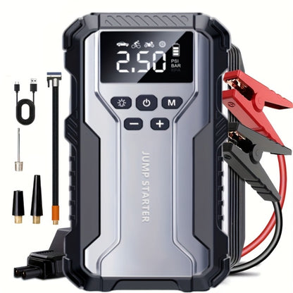 Upgraded 7-in-1 Portable Car Jump Starter – Multifunctional Emergency Battery Booster for 12V Vehicles Up to 2.64gal Gas / 2.38gal Diesel, LED Emergency Light, Available with or without Air Pump