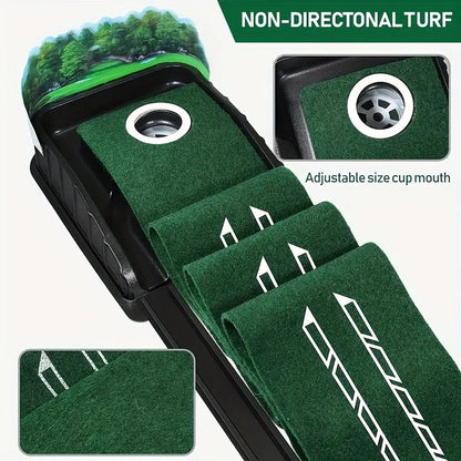 Golf Putting Mat with Automatic Ball Return – 3/5/7 ft Indoor Outdoor Putting Green | Professional Practice Turf with Ball Collector & Putting Track | Golf Training Aid for Skill Improvement