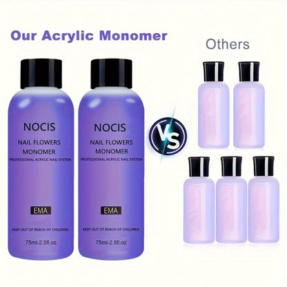 Odorless Acrylic Liquid Monomer Bulk Pack — Professional Crystal Clear Nail Extension Liquid 3pcs 2.54oz or 10pcs 75ml Salon & Home Acrylic Nail System Supply