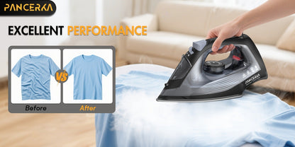 1200W Steam Iron for Clothes Adjustable Thermostat Non-Stick Soleplate Variable Steam Control Overheat Protection Powerful Long-Lasting Steam for All Fabrics Black
