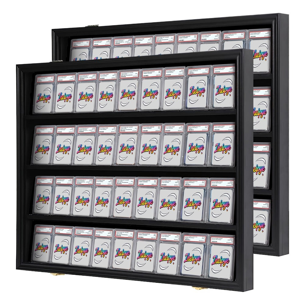 Sports Card Display Case 36 Slots Lockable Wall Frame – UV Protection Acrylic | Baseball Basketball Football Hockey Trading Cards | Black Cabinet Collector Gift