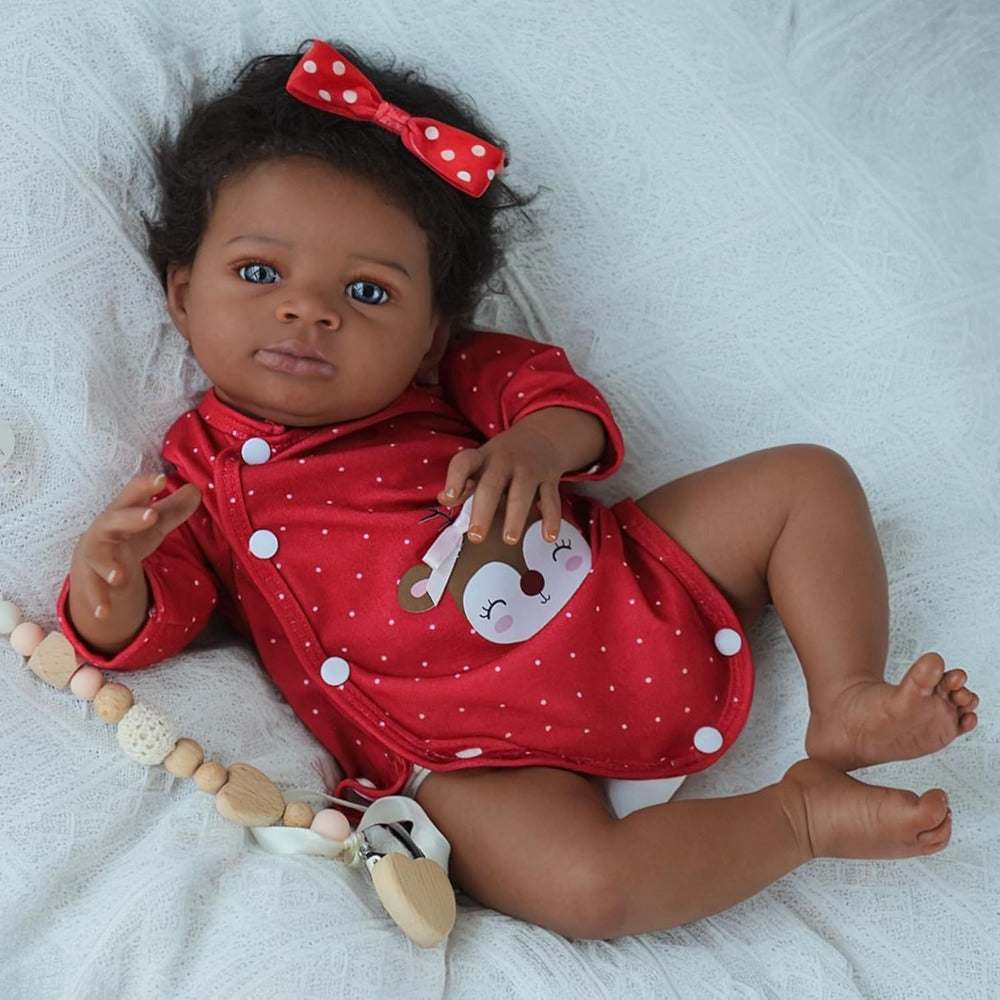 Black Girl Reborn Doll 20 Inch Fabric Soft Body Hand-Implanted Hair Lifelike African American Newborn Girl – Realistic Diversity Doll Only for Kids Collectors Birthday Christmas Gift