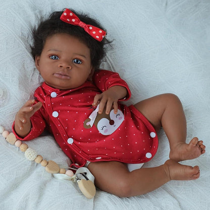 Black Girl Reborn Doll 20 Inch Fabric Soft Body Hand-Implanted Hair Lifelike African American Newborn Girl – Realistic Diversity Doll Only for Kids Collectors Birthday Christmas Gift