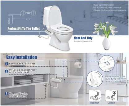 Bidet Attachment for Toilet Ultra-Slim – Non-Electric Cold Water Sprayer, Retractable Self-Cleaning Nozzle, Adjustable Water Pressure, Easy Install Toilet Seat Bidet