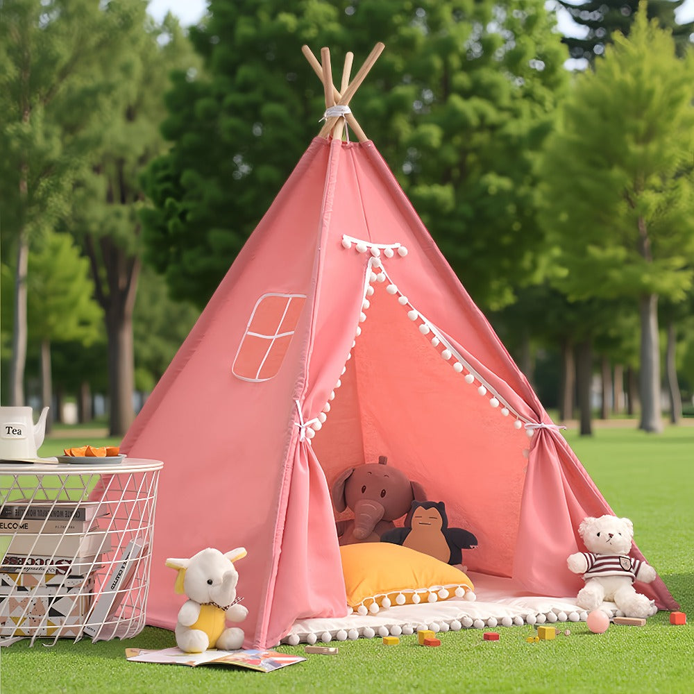 Kids Teepee Tent Indoor Outdoor Play Tent – Nordic Conical Princess Playhouse, Washable Kids Play Tent for Toddlers & Children | White, Blue, Pink, Star | Birthday Christmas Gift