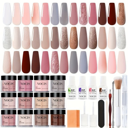 Sparkling Glitter Dip Powder Nail Set 33Pcs with Activator & Primer – 20 Colors No Lamp Needed for French Manicure Salon-Quality Home Use Nail Gift for Women