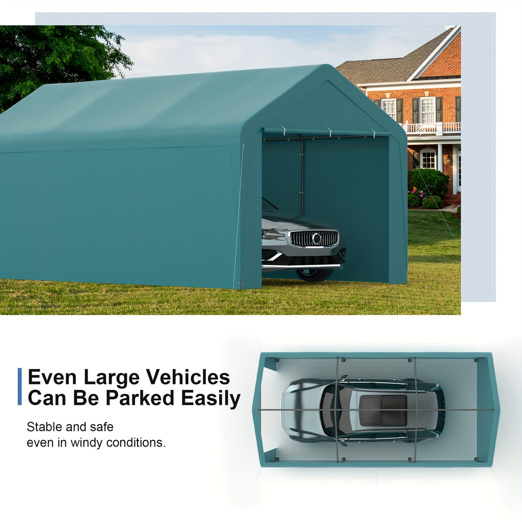 Carport Tent Car Ports Party Tent Heavy Duty Car Tent Car Shelter 10x20 Portable Garage Metal Storage Shelter Outdoor Event Tent Sun Shade with Removable Sidewalls & Doors, 230g Water-resistant PE Cover