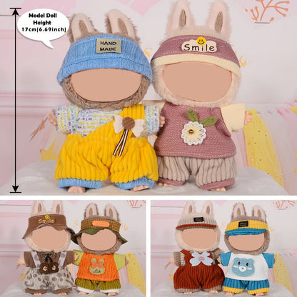 Labubu Outfit Set 6 Pcs 3D Embroidery Doll Clothes for 17cm Plush Figures – Premium Soft Fabric Fashion Clothing, Birthday Christmas Halloween Gift for Girls Kids Ages 3+ (Doll Glasses Shoes Not Included)