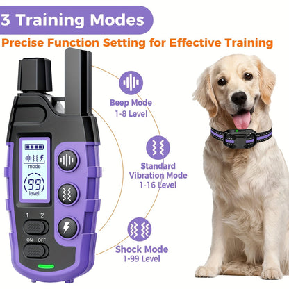 Dog Training Collar with Remote 3300ft Range – Rechargeable E-Collar with Vibration, Static & Beep Modes | Adjustable Nylon Strap for Small to Large Dogs 5–150 lbs | 1 Dog or 2 Dog Options | Purple
