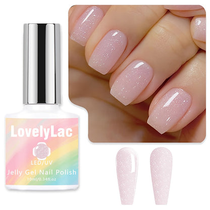 Pink Glitter Jelly Gel Nail Polish Arch Shaping & Color Gel – Sheer Pink Translucent UV/LED Nail Gel, Modern Light Formula for Home & Salon Creative Manicure Nail Art