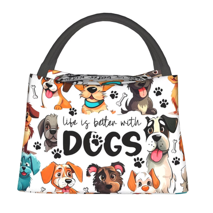 Insulated Lunch Bag with Dog Print - Portable Thermal Cooler Tote for Camping, Picnic & Beach | Reusable Polyester Lunch Box for Women Men Kids, Festive Gift for Christmas Birthday Valentine