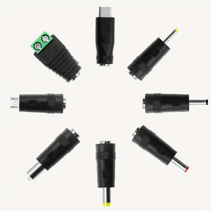 Universal 5V 2A Power Adapter 9-in-1 with 8 Tips - AC/DC 10W Power Supply Type-C Micro-USB Barrel Connectors for Router CCTV LED Strip TV Box