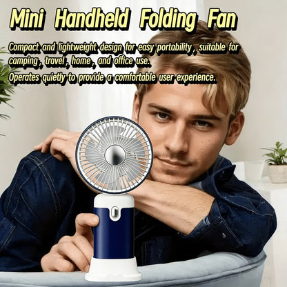 Handheld & Standing Fan Rechargeable USB | 3-Speed Portable Mini Fan, Foldable Dual-Mode Design for Travel, Office & Outdoor Use – Perfect Summer Gift for Women & Girls, White & Blue, 1pc & 2pcs
