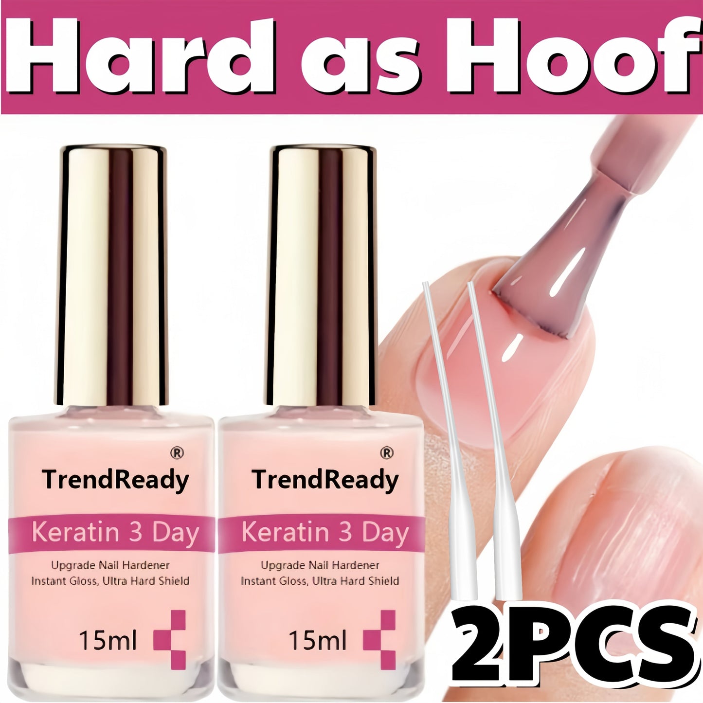 Nail Hardener Base Coat 2 Pack – Protein Repair Strengthener Treatment, HEMA-Free, Ridge Filler, Clear Polish for Weak Brittle Peeling Nails, Fast Dry Long Lasting
