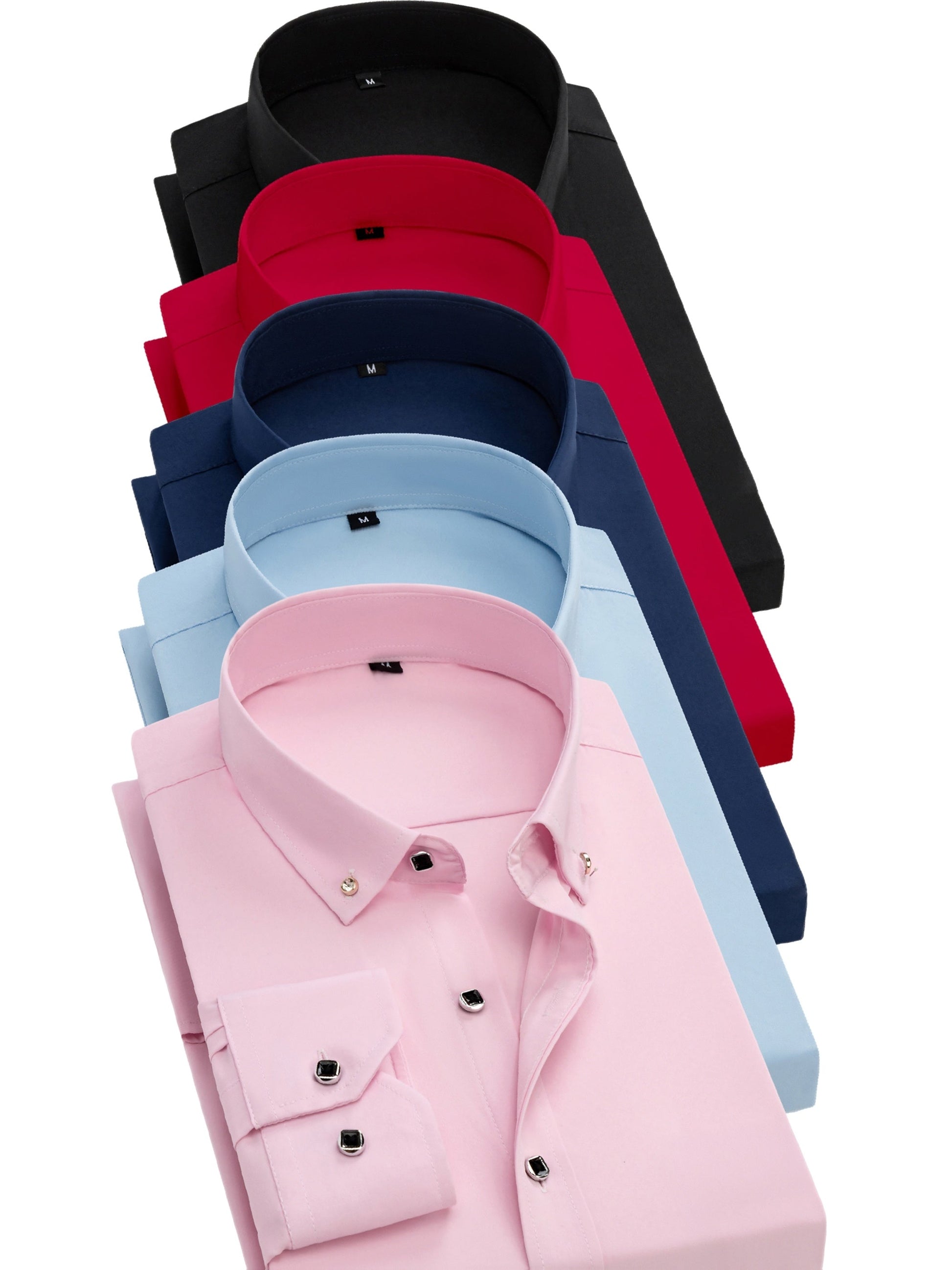 Men's Royal blue + dark green + dark purple + red + black Polyester Long-Sleeve Dress - product view 42