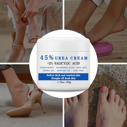 45% Urea Foot Cream with 2% Salicylic Acid – Cracked Heel Repair Lotion for Dry Rough Thick Skin Exfoliating Dead Skin Softening & Repairing Foot Care Treatment 1.76oz