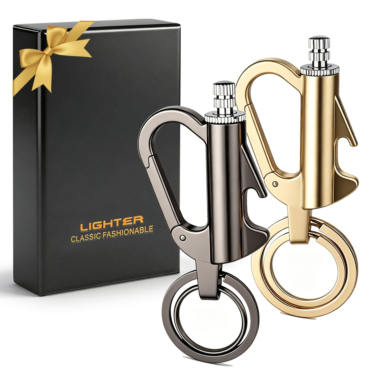 Permanent Match Flint Fire Starter 2-Pack – Waterproof Metal Keychain Lighter EDC with Bottle Opener