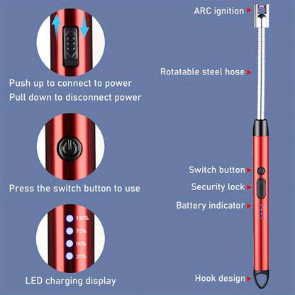 USB Rechargeable Arc Lighter 4-Pack Flameless Windproof Candle Lighter with Flexible Neck, 360° Rotation, LED Battery Indicator & Safety Switch – for Candles, Grill, Camping, BBQ, Aromatherapy